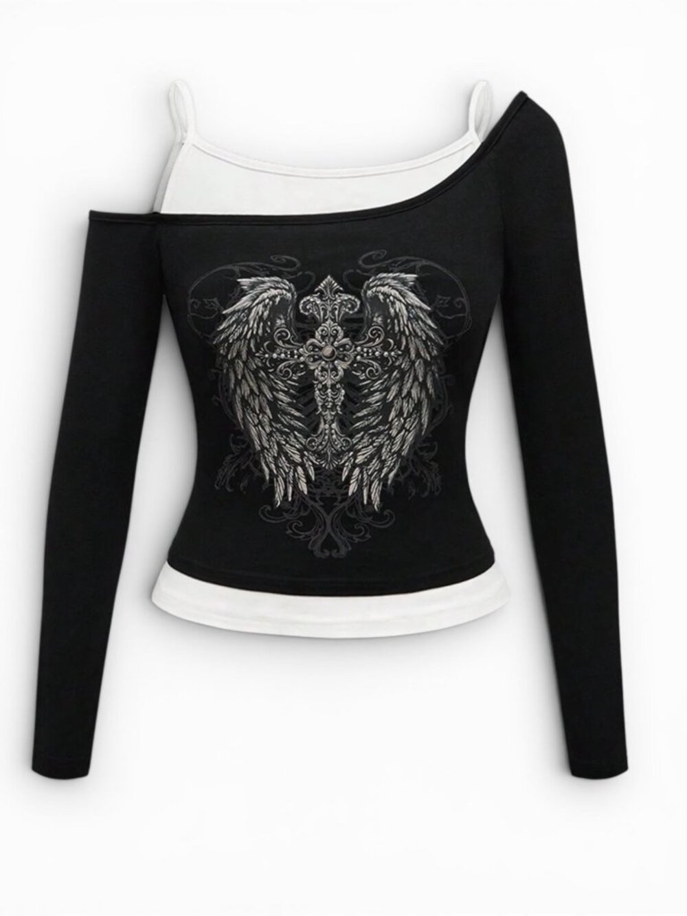 ROMWE Y2K Gothic One Shoulder Graphic Top Size M NWT